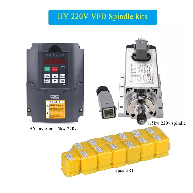 HY 220v VFD kits 220 кВт комплекты с воздушным охлаждением и 110 кВт 220 В/110 В VFD+ 13 шт. ER11+ квт в/в квадратный шпиндель для фрезерного станка с ЧПУ - Цвет: HY 220v VFD kits