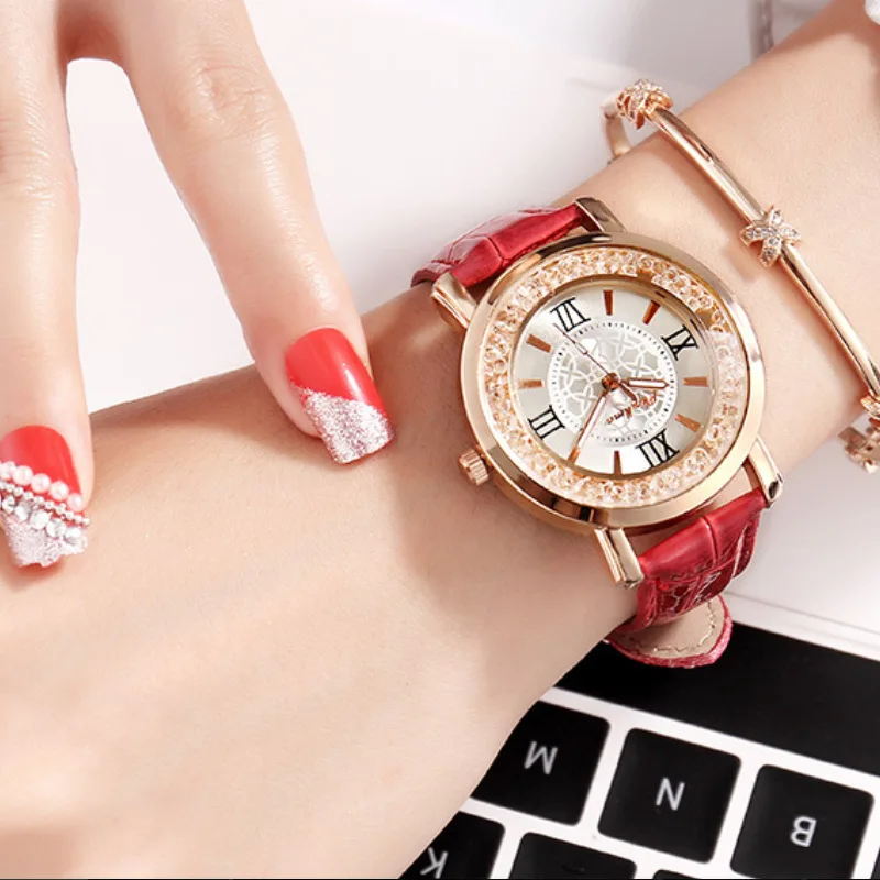 

Женские часы, модные стразы, минимализм, кожаный ремешок, Кварцевые аналоговые наручные часы, роскошные женские повседневные часы reloj