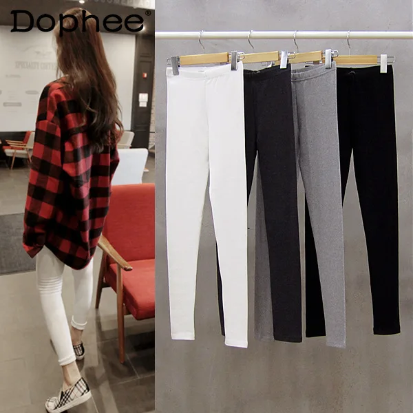 

Spring Autumn Korean Style Slimming Solid Outerwear Leggings Women's Oversized Stretch Elastic Waist Cotton Skinny Pencil Pants