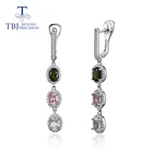 Длинные серьги с застежкой, с натуральным разноцветным турмалином, серебро 925 пробы