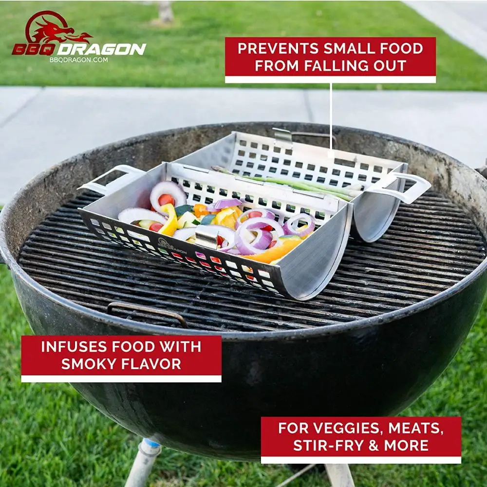 

Rolling Grill Basket for Vegetables, The ONLY Vegetable Grilling Basket That Rolls to Turn Kabobs, Veggies and Shrimps