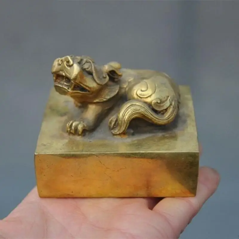 

Китайский Бронзовый свинка Единорог Pi Xiu зверь Статуя династии дворец печать штамп с печаткой Статуи для украшение для дома украшения