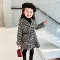 autumnwinter girls coats baby western style children personality korean version of houndstooth thick quilted woolen coat
