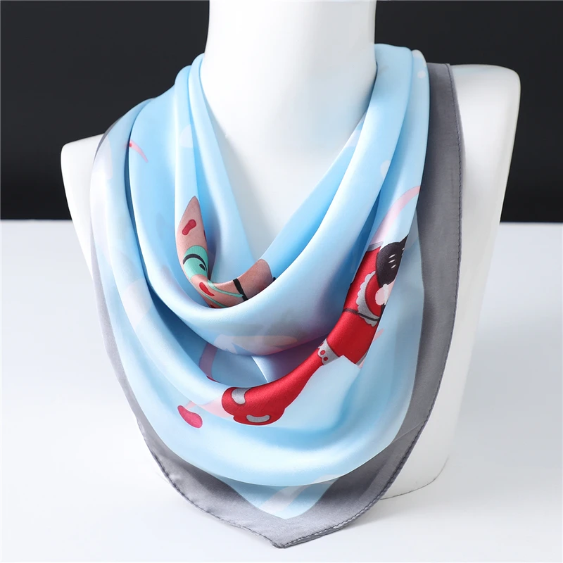 

Schattig Meisje Patroon Zijden Sjaal Voor Dame 70Cm Vierkante Hals Sjaals Haarband Foulard Zachte Halsdoek Hoofdband Sjaals En