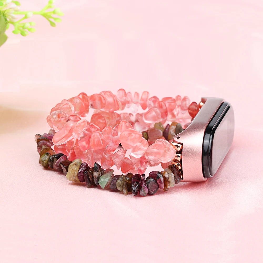Creative Beads Strap for Xiaomi Mi Band 6 5 4 Bracelet Wristband Woman Miband 7 Watchband Natural Stone Luxury Handmade Lavender