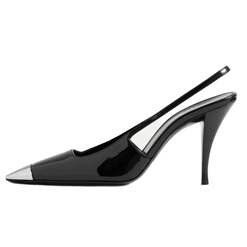

Sexy Women's Square Toe High Heels Summer Sandals Metal Pointed Genuine Leather Comfortable Pumps Spring Wedding Party Shoes 43