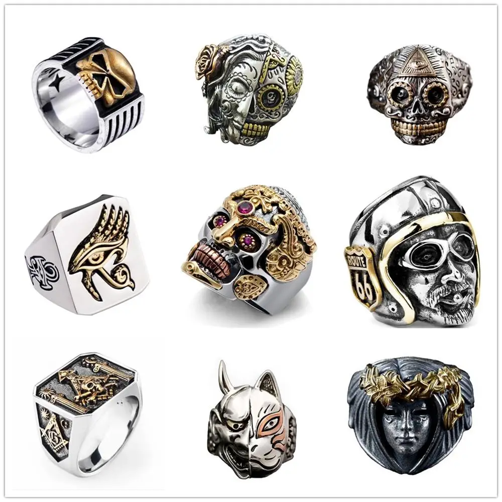 

SECRET BOY Hip Hop Skull Animal Ring Men Accessories Vintage Rock Big Biker Signet Gothic Punk Ring Antique Tibetan Ring Jewelry