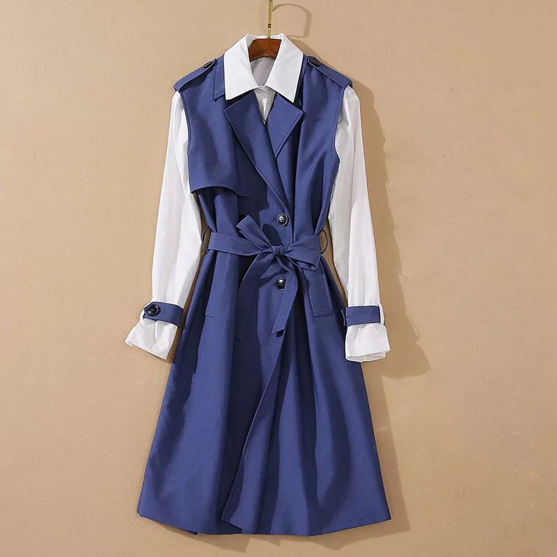 

Newest HIGH QUALITY Fashion 2021 Runway Dress Women's Long sleeve Single Breasted shirt Notched Sashes blazer Vest dress