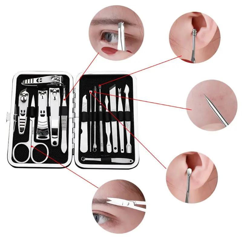 

Manicure Kit Nail Clippers Set Professional Pedicure Black Stainless Steel Makeup Grooming Set Cutter Ear Pick Tweezers for C1FF