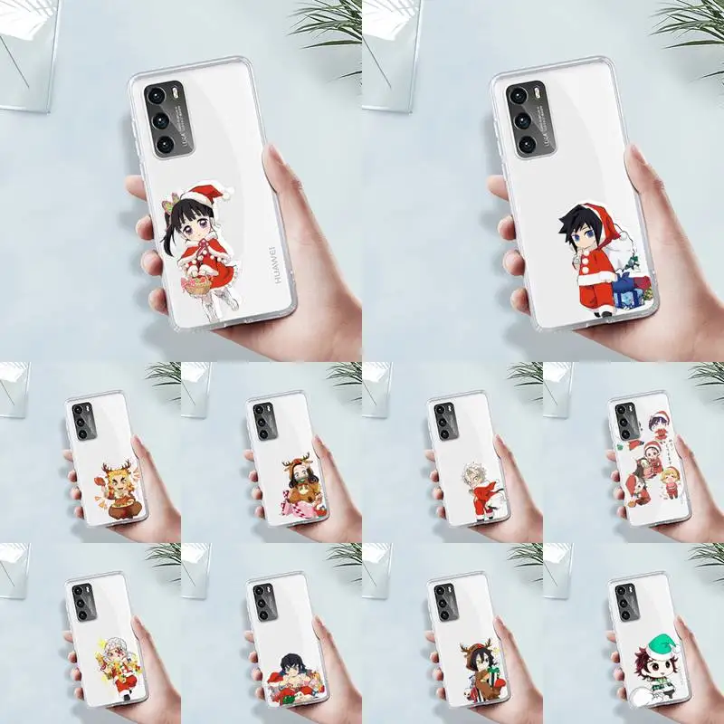 

Christmas Demon Slayer Phone Case Transparent For Huawei 8 7 6 5 4 3 2 pro SE i E Soft TPU Clear Mobile Bags Coque