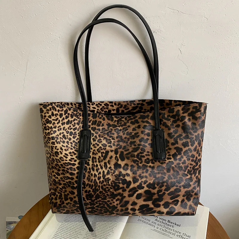 

Модные сумки с леопардовым принтом, большая женская сумка-тоут, высококачественные кожаные повседневные женские сумки на плечо, вместитель...