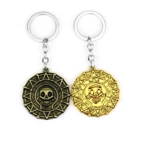 movie the pirates retro viking keychain jack sparrow round skull coin key chain for women men cosplay jewelry gift props