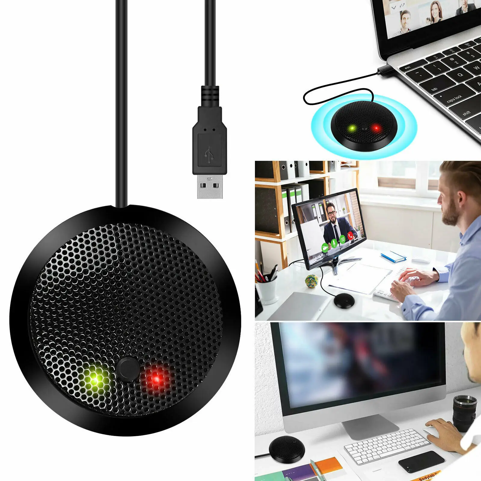 

USB Omni-directional 360° Pickup Condenser Microphone Desktop Computer Mic for Computers Laptops Portable High Sensitivity Mic