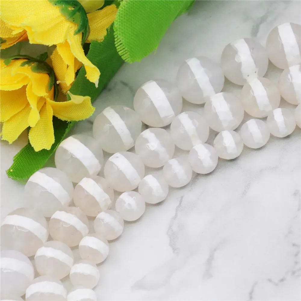 Бусины из агата с ониксом для женщин и девушек Круглые граненые белые Агаты в