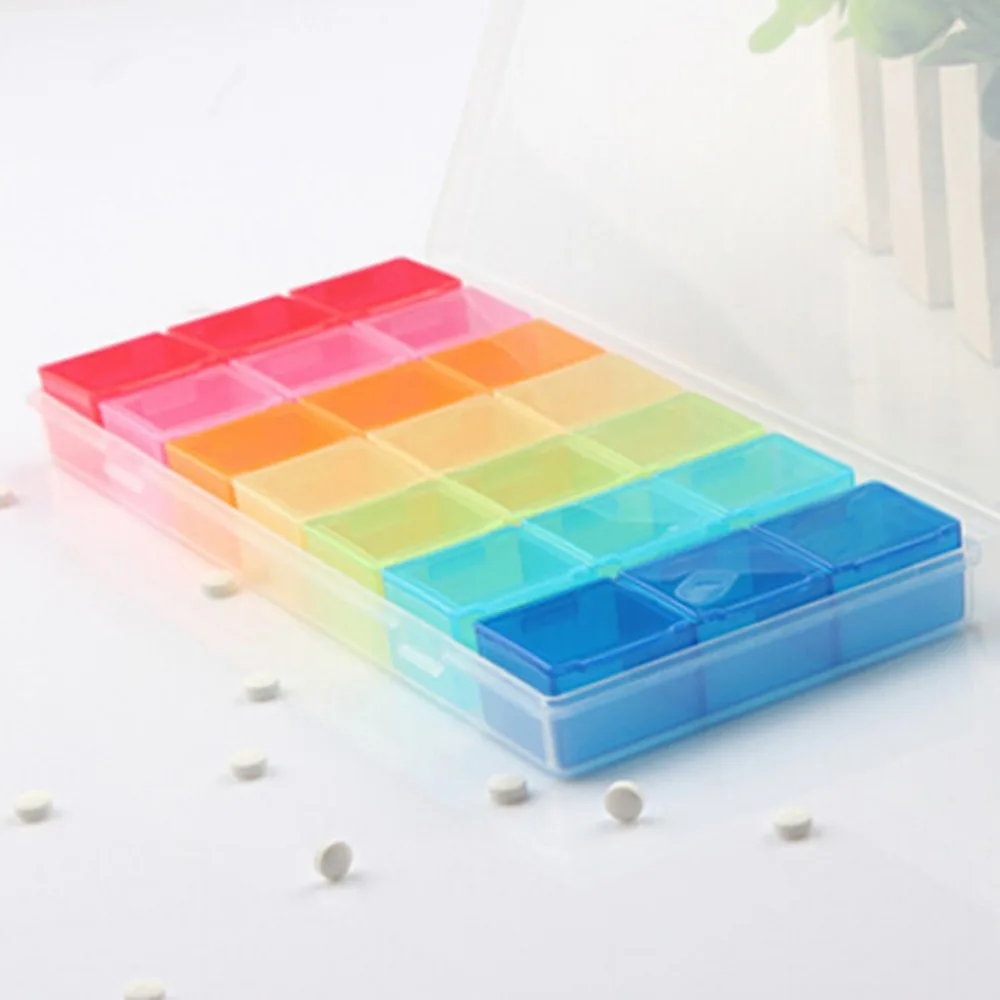 7 Day Pill Medicine Tablet Pillbox Dispenser Organizer Case With 21 Compartments Pill Box Multicolor Container For Medicines