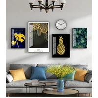 art for living room aisle unique modern decoration green and gold pineapple monstera plant painting large leaf poster print wall