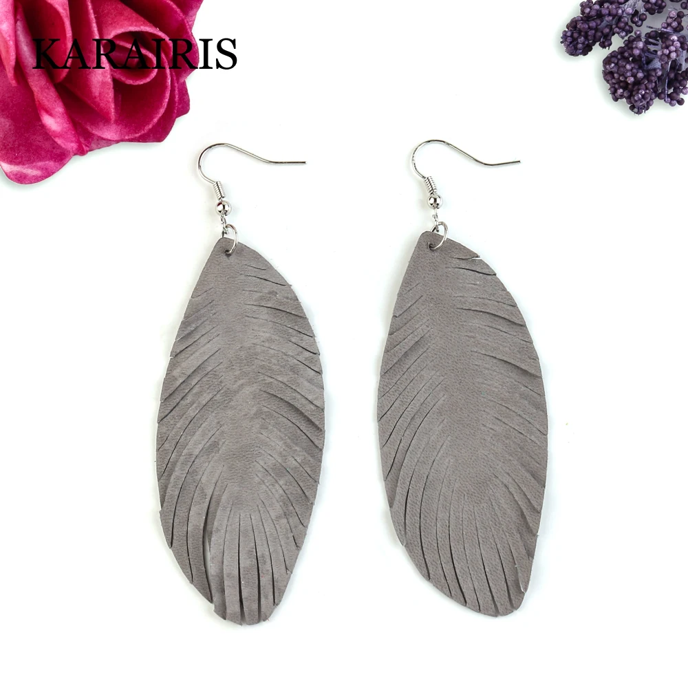 

KARAIRIS Nature Genuine Goat Leather Earrings for Women Feather Elegant Soft Big Tassel Dangle Drop Earrings Fashion Jewelry