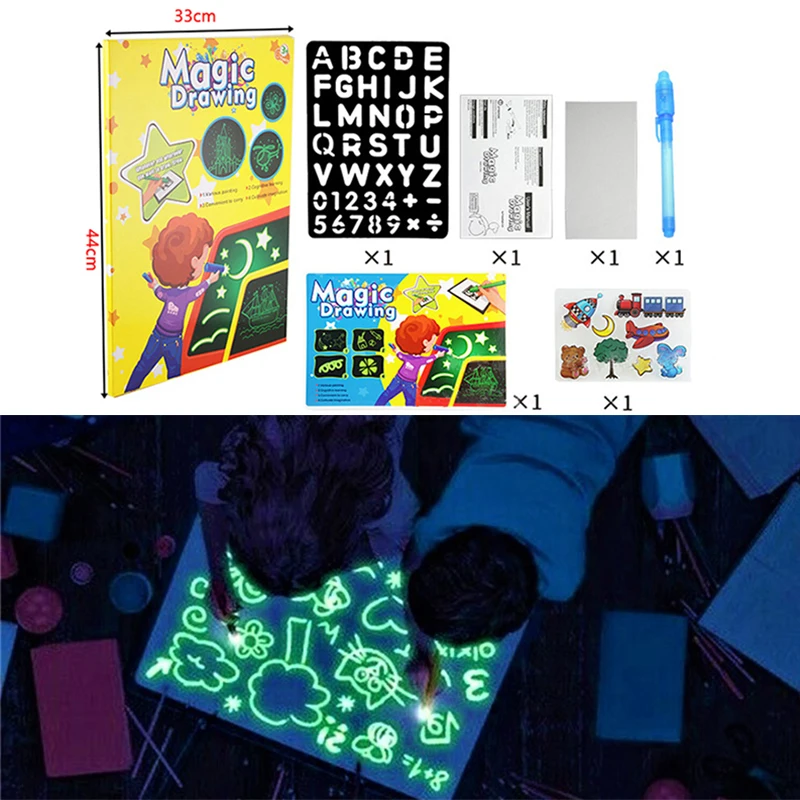 1PC A4 A5 LED Luminous Drawing Board Graffiti Doodle Tablet Magic Draw With Light-Fun Fluorescent Pen Educational Toy | Канцтовары для