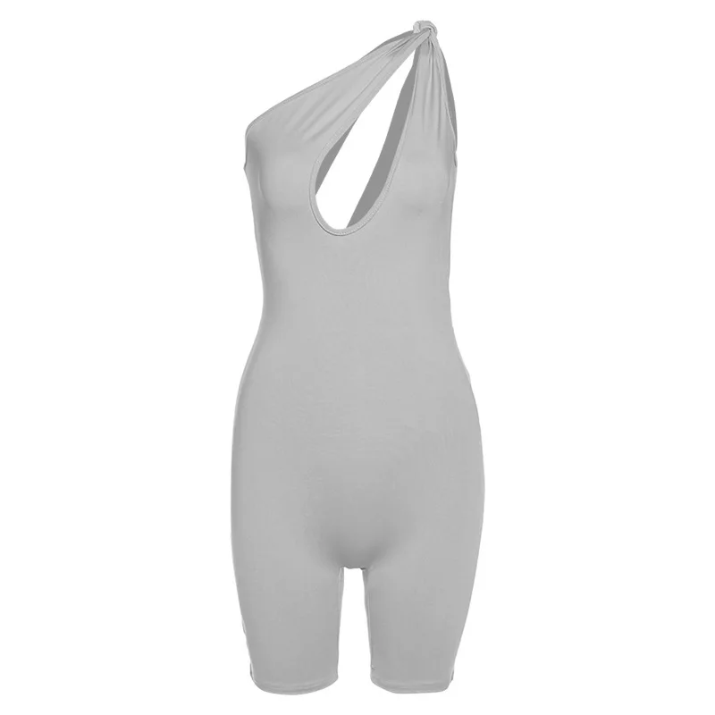 

Summer Streetwear Bodycon Sleeveless Romper Women One Piece Outfit Playsuit Hollow Out One Shoulder Rompers 2021 Short Jumpsuit