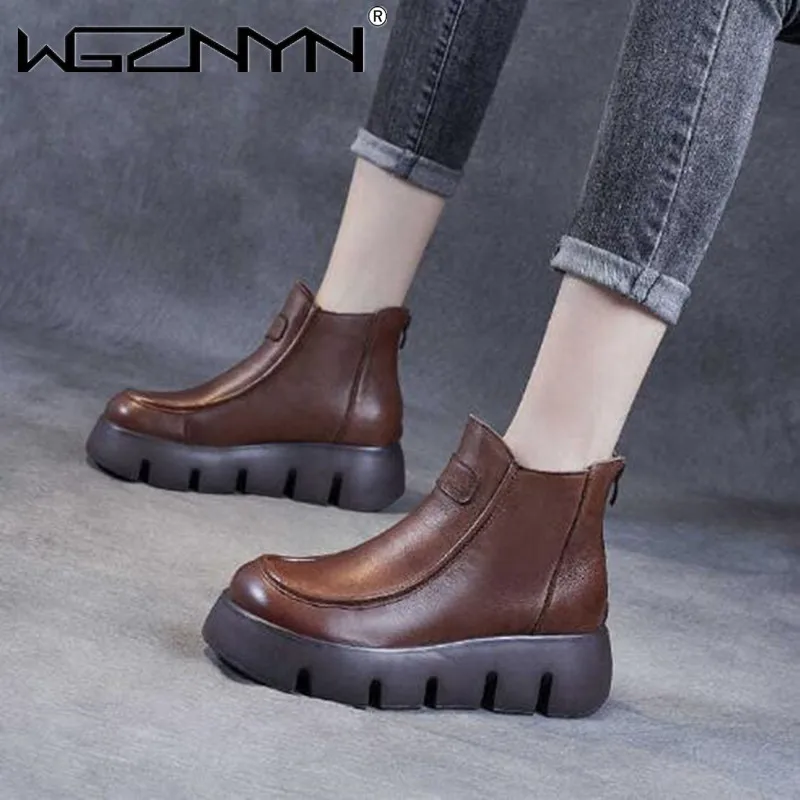 

Женские ботинки ручной работы, из натуральной кожи, с круглым носком