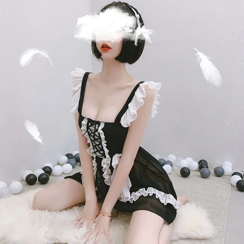 Женская кружевная ночная рубашка с бантом комплект нижнего белья Kawaii наряд