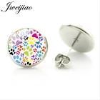 JWEIJIAO круглые серьги-гвоздики с изображением лап животных собаки 12 мм стеклянный кабошон фотоэлемент для девочек Подарки на день рождения ювелирные изделия NT313
