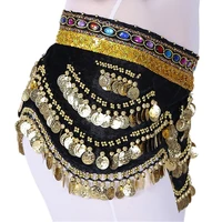 wholesale women dance clothing beaded wave hip scarf rhinestones waist band gold coins belt 250pcs coins class wear for girls