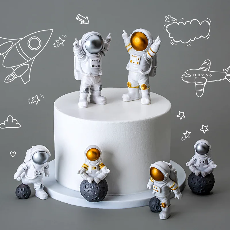 

3pcs/set Space Astronaut Happy Birthday Cake Decoration Boy Dessert Table Dress Up Model Kids Favor Party Supplies