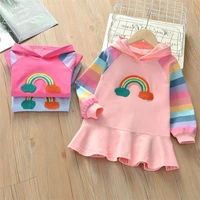 girls dress 2022 western style new spring and autumn clothing childrens dress baby long sleeved rainbow sweater princess dress