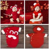 dvotinst newborn photography props baby knitted red christmas new year outfits rompers hat fotografia accessories photo props