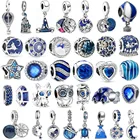 Синяя серия воздушных шаров самолета звезд Луны бусины подходят для оригинального Pandora Шарм браслет DIY ювелирные изделия подарок