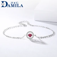 red heart 925 sterling silver bracelets fashion jewelry red stone cubic zironia bracelets for women ladies