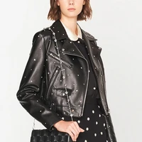 womens quality genuine leather jacket ladies fashion rivet real sheepskin blazer
