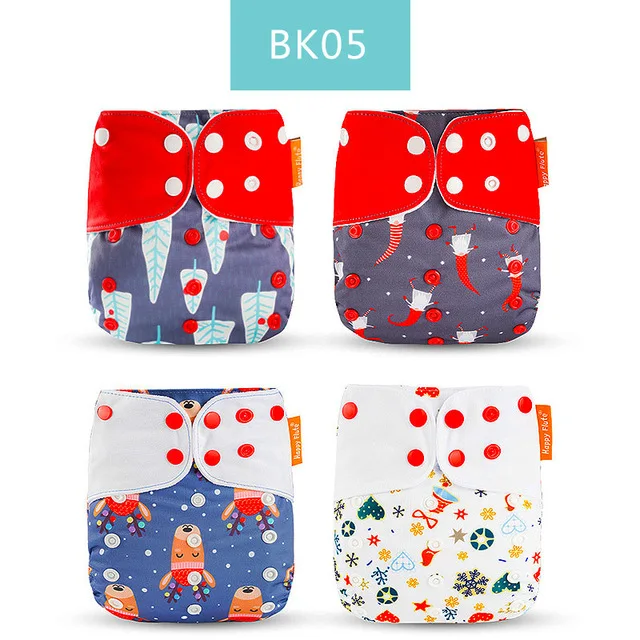 BK05 only diaper Happyflute 4 шт./компл. моющиеся экологически чистые тканевые подгузники; регулируемый пеленки Многоразовые подгузники из ткани подходит 0-2years, на Возраст 3-15 кг для малышей - Цвет: BK05 only diaper