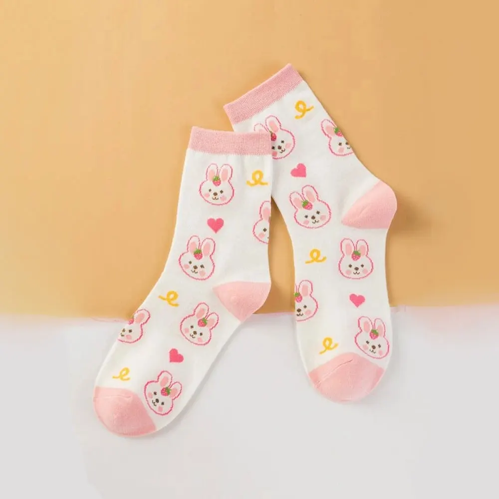 

Милые милые носки из хлопка в стиле Харадзюку, японские Сладости, клубника, Медведь, Кролик, брикет, Веселые носки в клетку розового цвета