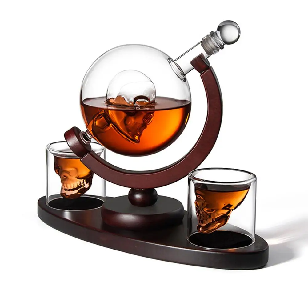 

Whisky Crystal Decanter Bottle Bartender Set Skull Vodka Globe Decanter With 2 Glasses Liquor Dispenser Wine Crystal Bottle