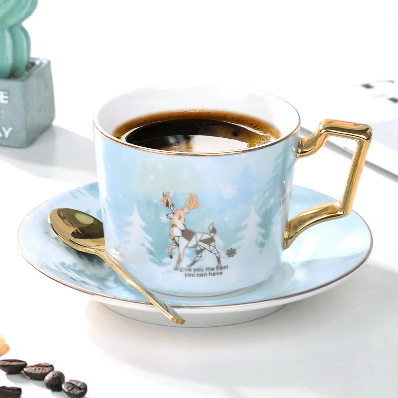 Чайная чашка и блюдце 200 мл в новом стиле фарфоровая кофейная фэнтези лес