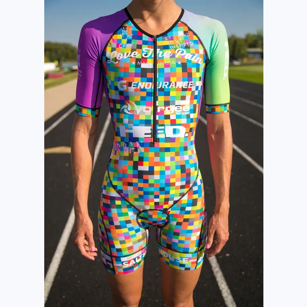 Love The Pain Cycling Womens Triathlon Short Sleeve Skinsuit Summer Outdoor Jersey Profession Team Running Suit Maillot Ciclismo |