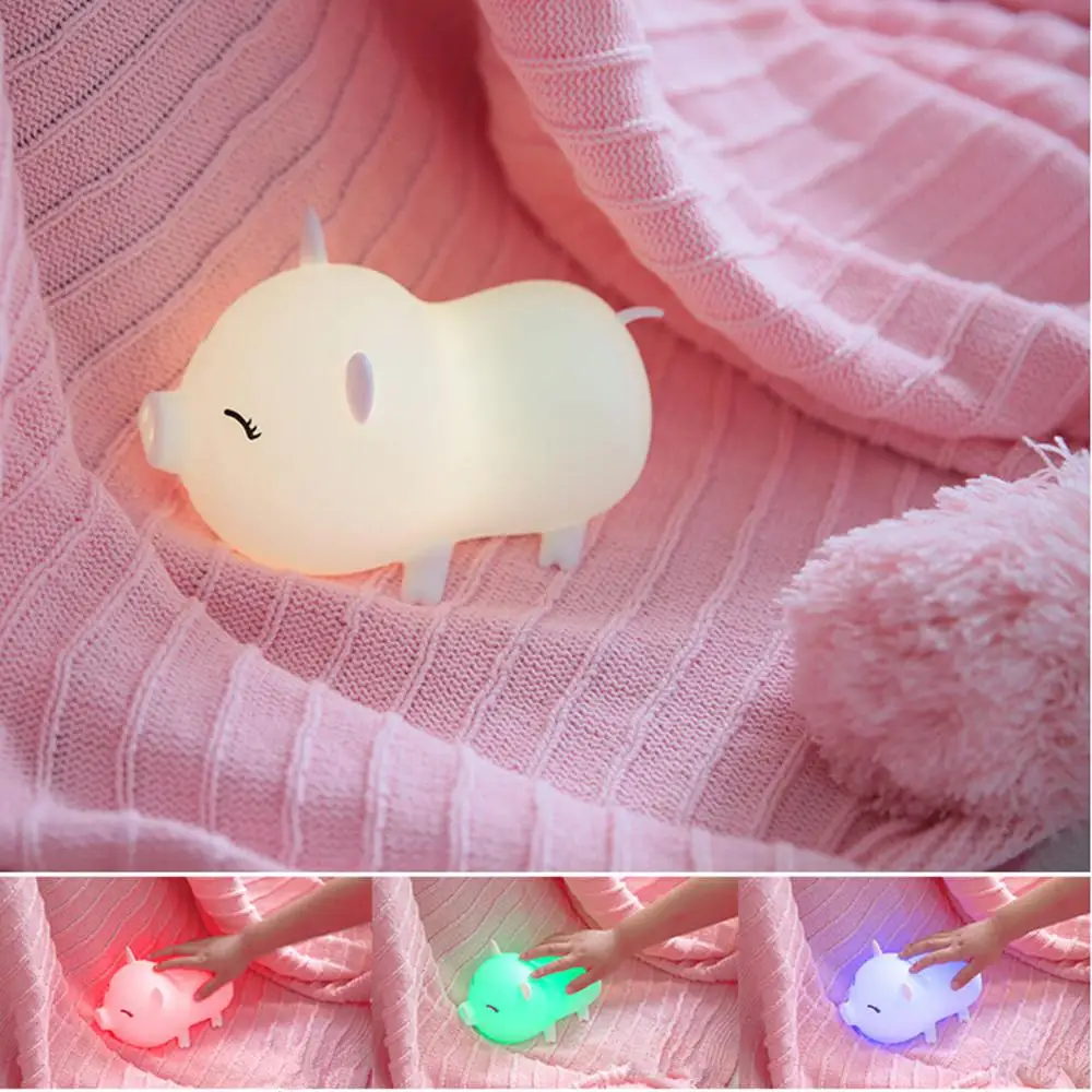 Свинья светодиодный Ночной светильник сенсорный Сенсор красочные USB милый