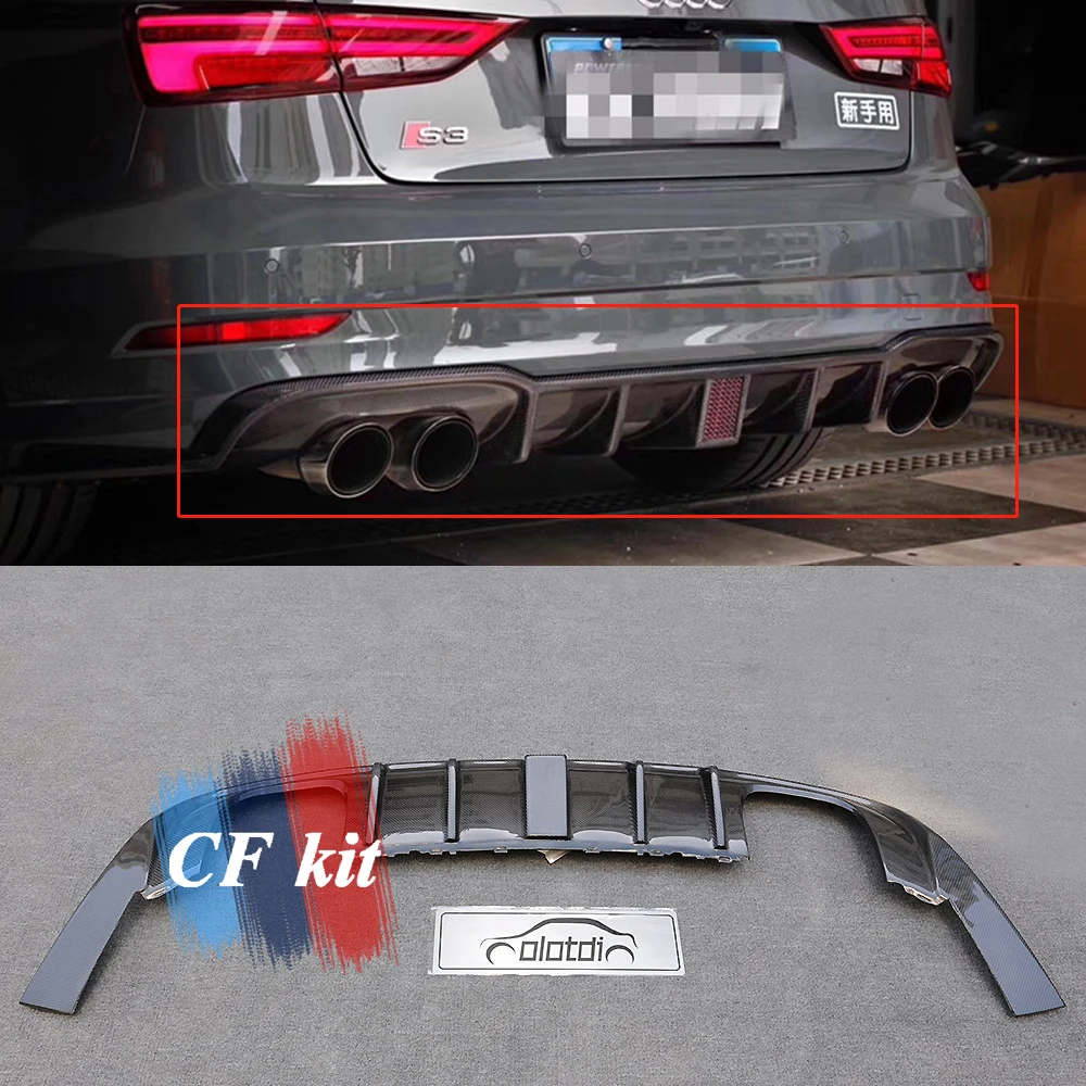 CF комплект из настоящего углеродного волокна диффузор для губ бампер со светодиодный светильник для Audi A3 спойлер M Sport задний багажник сплиттер MT автомобильный Стайлинг