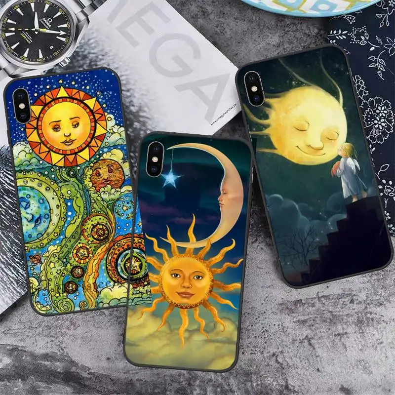 

Funny Sun Moon Face Phone Case for iPhone 11 12 13 pro XS MAX 8 7 6 6S Plus X 5S SE 2020 XR mini
