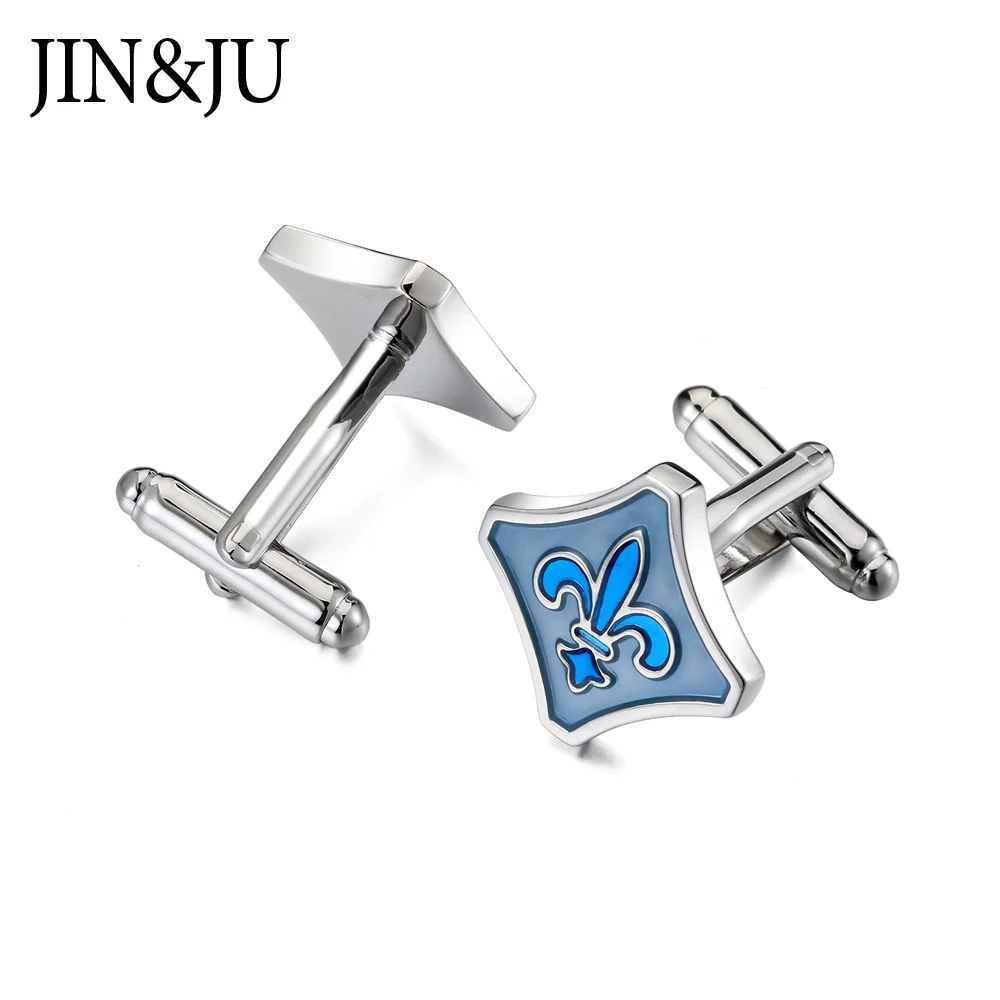 

JIN&JU High Quality Stainless Steel Blue Color Cufflinks French shirt Cuff Cuff links for mens Wedding Cufflink