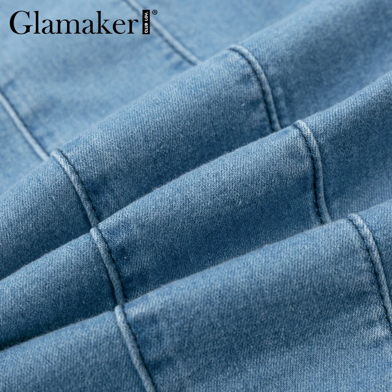 Glamaker, сексуальное облегающее синее джинсовое платье с открытыми плечами, женское осеннее джинсовое платье с пышными рукавами, женские вечерние короткие платья в стиле ретро, vestidos