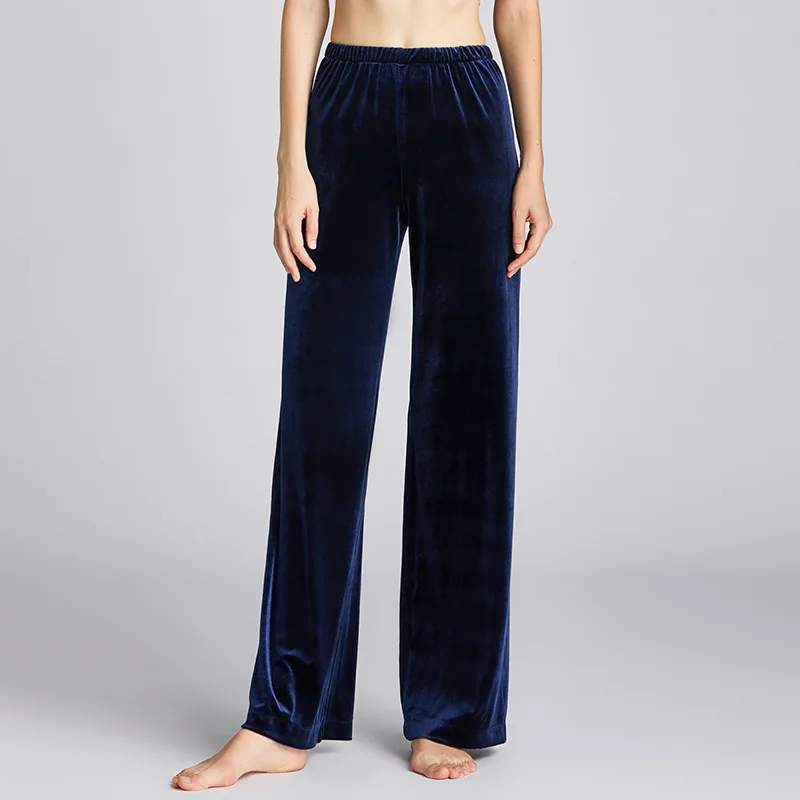 Золотистые бархатные широкие брюки для женщин осенью и зимой с высокой талией
