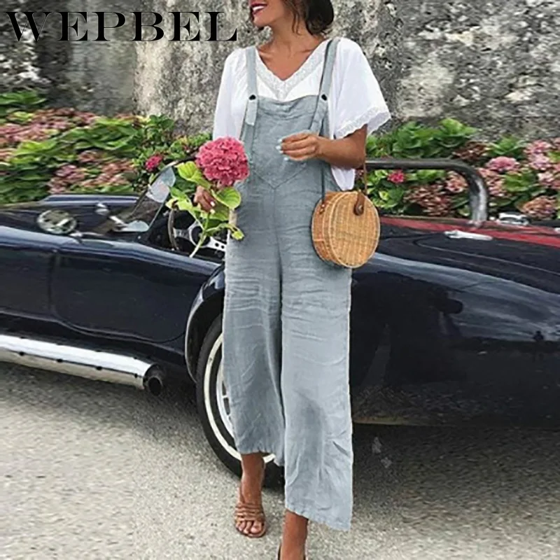 

WEPBEL Women Jumpsuit Sleeveless Dungarees Loose Solid Summer Casual Women's Straight Playsuit Jumpsuit Overalls