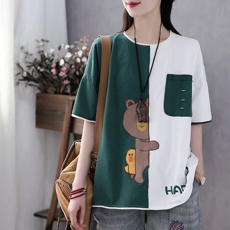 

2021 new short-sleeved T-shirt women summer fashion loose plus size five-point sleeve top women shirts for women