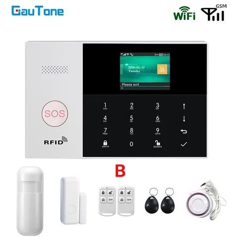 Система сигнализации GauTone PG105 для умного дома, GSM, с детектором дыма, дверной звонок, уличная сирена, 433 МГц, беспроводной пульт дистанционного управления, безопасная сигнализация
