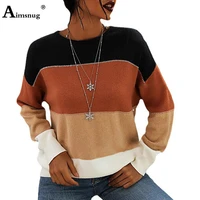 long sleeve fashion striped womens knitted sweater vintage loose top streetwear autumn o neck sweaters female casual pullovers