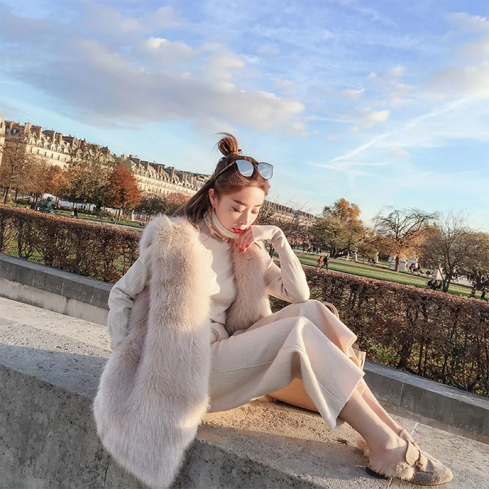 

2020 Autumn Winter lmitation Fur Sleeveless Vest New Female Outerwear Coat Women Jacket Solid Outerwear For Ladies Plus Size