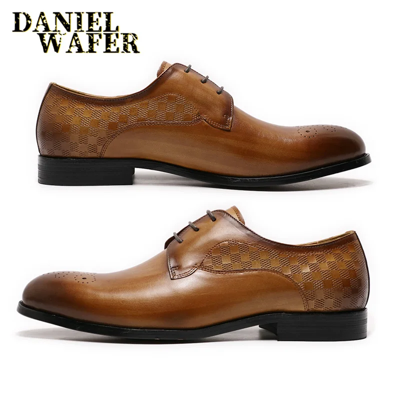 Роскошные итальянские туфли броги в стиле дерби Мужская модная обувь клетку с
